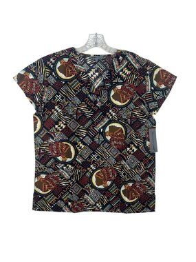 Bannock Court Scrub Shirt Top Womens Small Brown Black Geometric Print New‎